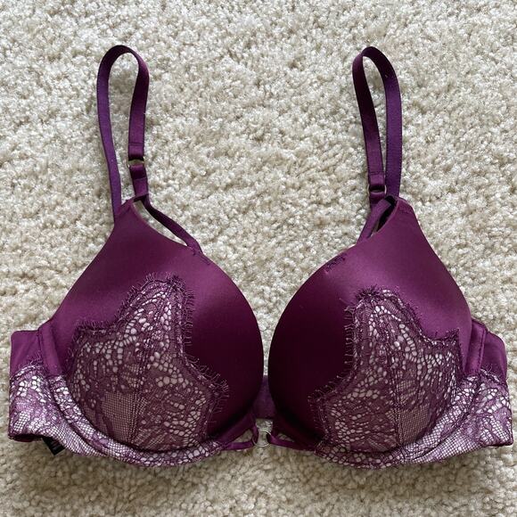 Burgundy Lace Victoria's Secret Bombshell Bra 32B - Picture 1 of 8